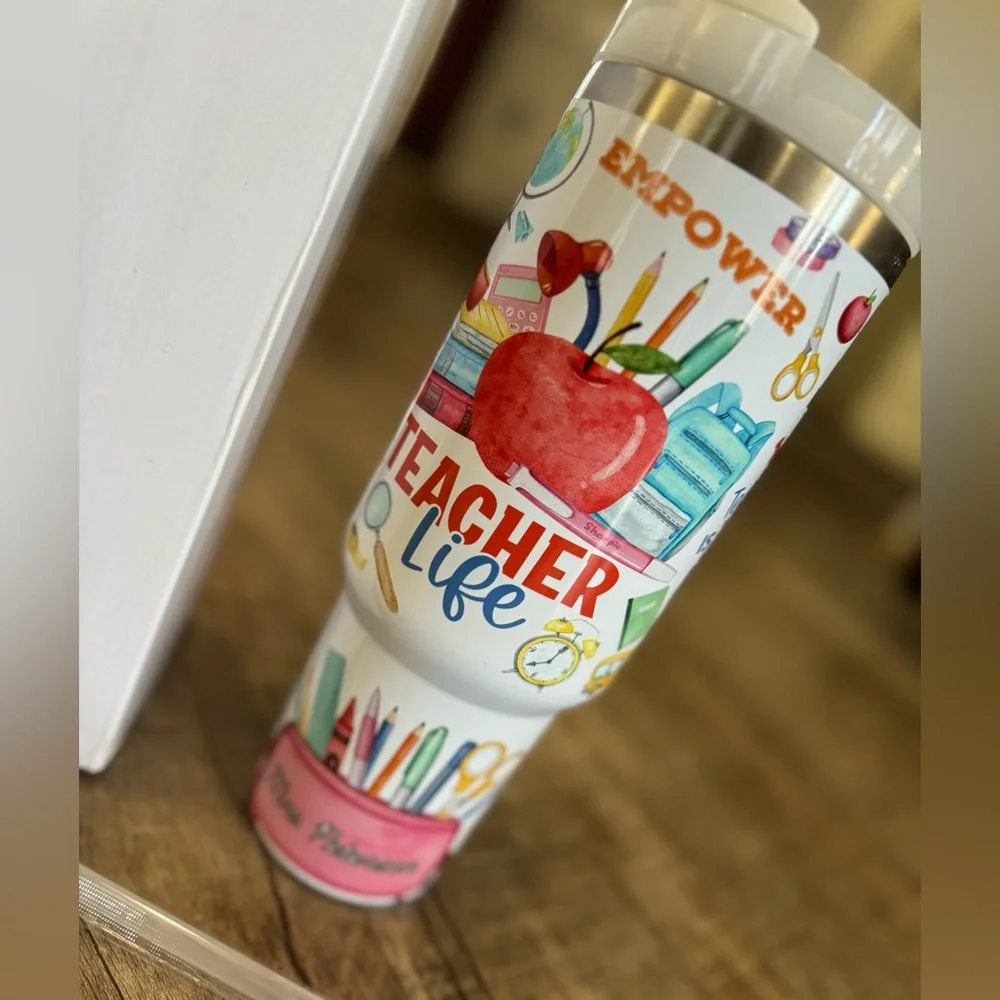 Personalized Teacher Life Tumbler w/ Handle & Straw – New in Box‎